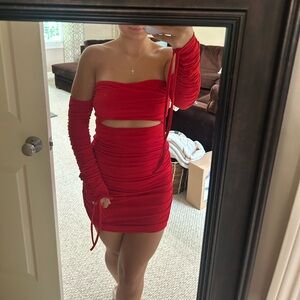 NWT Tigermist Red Bodycon Ruched Long Sleeve Dress